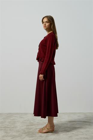Amelia Fırfır Detaylı Hırka - Bordo