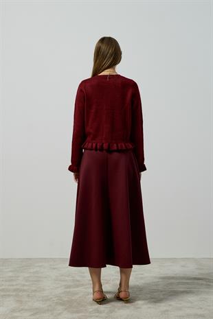 Amelia Fırfır Detaylı Hırka - Bordo