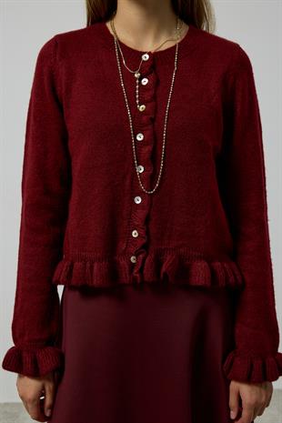 Amelia Fırfır Detaylı Hırka - Bordo