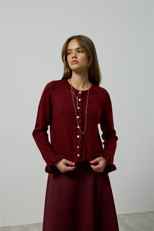 Amelia Fırfır Detaylı Hırka - Bordo