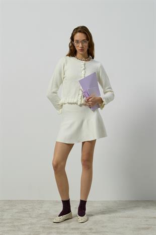 Amelia Fırfır Detaylı Hırka - Ekru