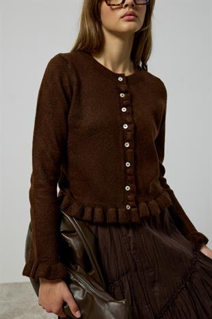 Amelia Fırfır Detaylı Hırka - Kahverengi