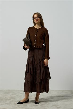 Amelia Fırfır Detaylı Hırka - Kahverengi