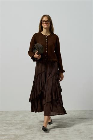 Amelia Fırfır Detaylı Hırka - Kahverengi