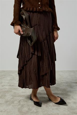 Amelia Fırfır Detaylı Hırka - Kahverengi