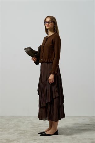 Amelia Fırfır Detaylı Hırka - Kahverengi