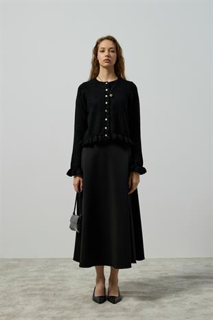 Amelia Fırfır Detaylı Hırka - Siyah