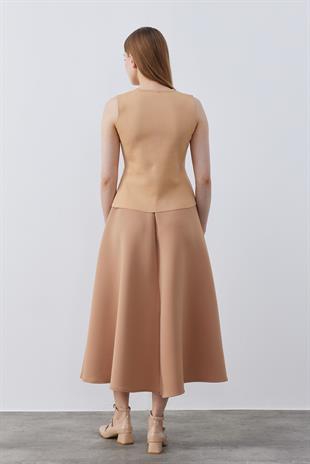 Anastasia Çelik Örme Gold Düğmeli Yelek - Camel