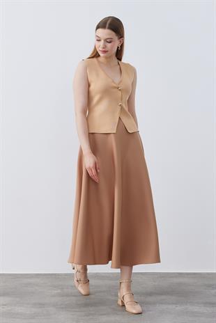 Anastasia Çelik Örme Gold Düğmeli Yelek - Camel