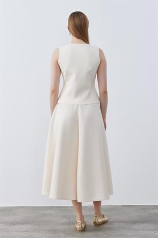 Anastasia Çelik Örme Gold Düğmeli Yelek - Krem