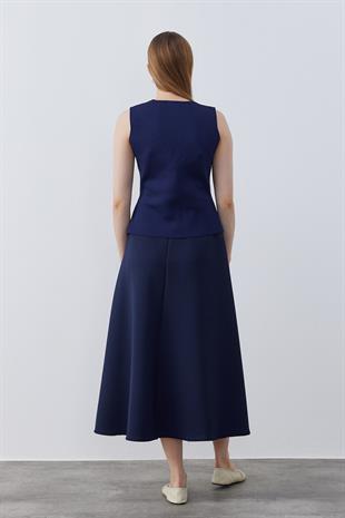 Anastasia Çelik Örme Gold Düğmeli Yelek - Lacivert