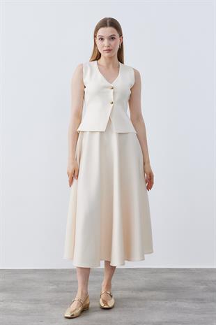 Anastasia Çelik Örme Gold Düğmeli Yelek - Krem