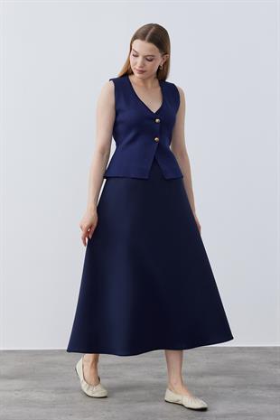 Anastasia Çelik Örme Gold Düğmeli Yelek - Lacivert