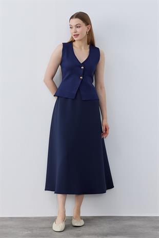 Anastasia Çelik Örme Gold Düğmeli Yelek - Lacivert