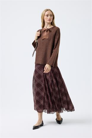 Angelina Fiyonklu Kazak - Kahverengi 