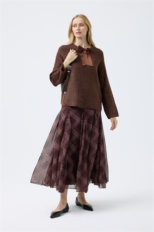 Angelina Fiyonklu Kazak - Kahverengi 