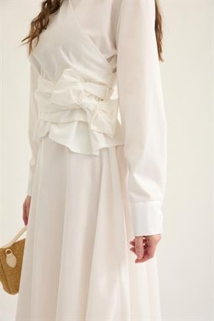 Anna Bağlamalı Poplin Takım- Beyaz
