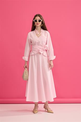 Anna Bağlamalı Poplin Takım - Pembe