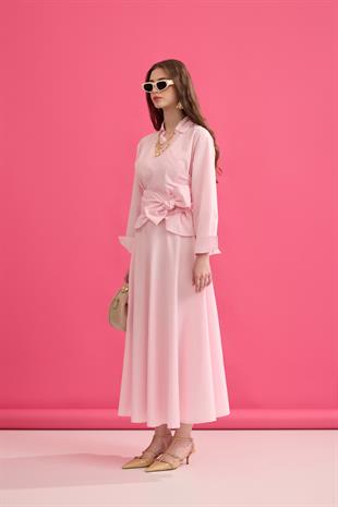 Anna Bağlamalı Poplin Takım - Pembe