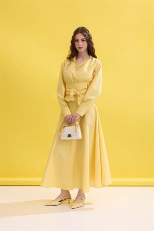 Anna Bağlamalı Poplin Takım- Sarı