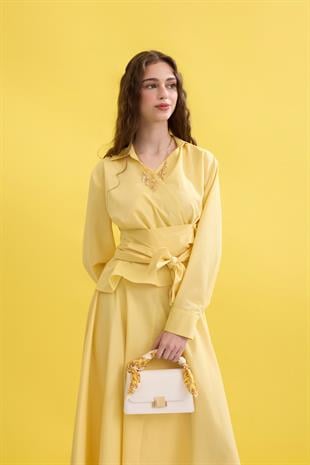 Anna Bağlamalı Poplin Takım- Sarı