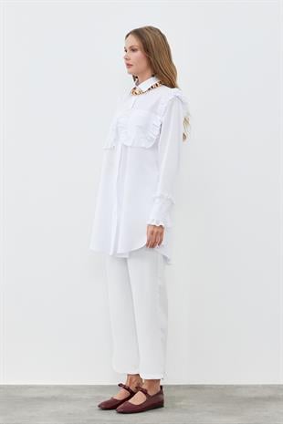 APRİL CEP DETAYLI FIRFIRLI GÖMLEK  - BEYAZ
