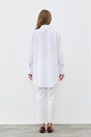 APRİL CEP DETAYLI FIRFIRLI GÖMLEK  - BEYAZ