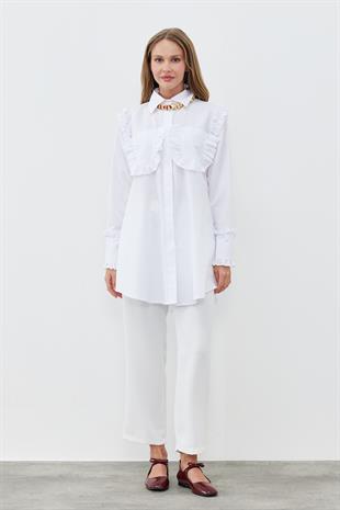 APRİL CEP DETAYLI FIRFIRLI GÖMLEK  - BEYAZ