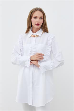 APRİL CEP DETAYLI FIRFIRLI GÖMLEK  - BEYAZ