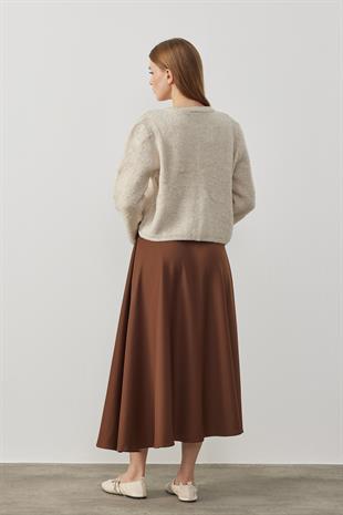 Arya Skuba Kloş Etek - Kahverengi 