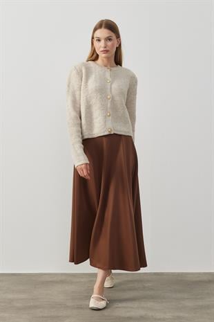 Arya Skuba Kloş Etek - Kahverengi 