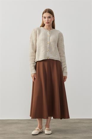 Arya Skuba Kloş Etek - Kahverengi 