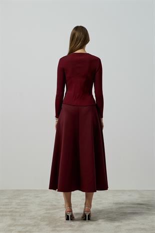 Arya Skuba Kloş Etek - Bordo