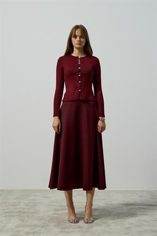 Arya Skuba Kloş Etek - Bordo