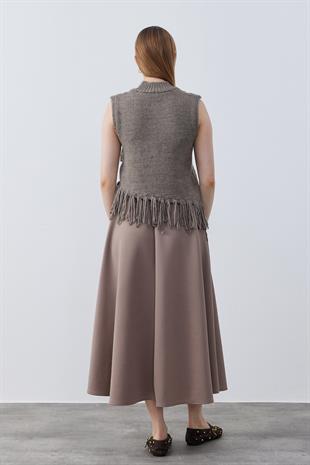 Arya Skuba Kloş Etek - Koyu Vizon