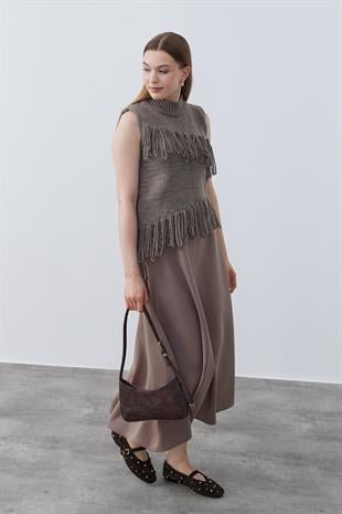 Arya Skuba Kloş Etek - Koyu Vizon