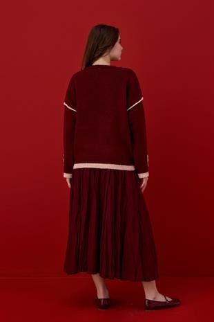 Ashley Çiçek Motifli Kazak- Bordo