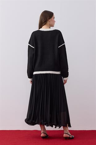 Ashley Çiçek Motifli Kazak - Siyah