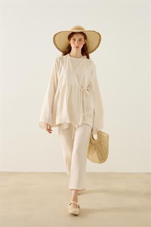 Asos Bağlamalı Müslin Takım - Krem
