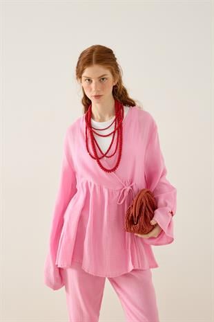Asos Bağlamalı Müslin Takım - Pembe