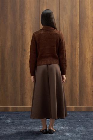 Azur Taşlı Düğmeli Hırka - Kahverengi 