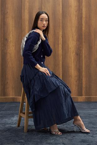 Azur Taşlı Düğmeli Hırka - Lacivert