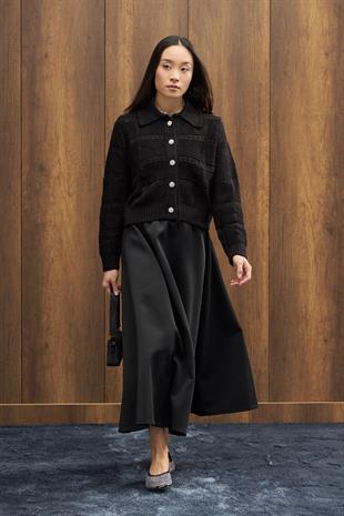 Azur Taşlı Düğmeli Hırka -  Siyah 