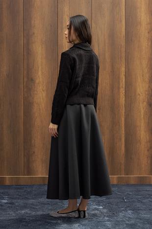 Azur Taşlı Düğmeli Hırka -  Siyah 