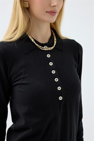 Barbara Polo Yaka Kazak - Siyah