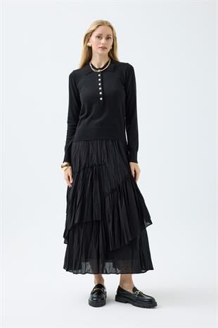 Barbara Polo Yaka Kazak - Siyah