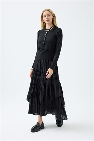 Barbara Polo Yaka Kazak - Siyah