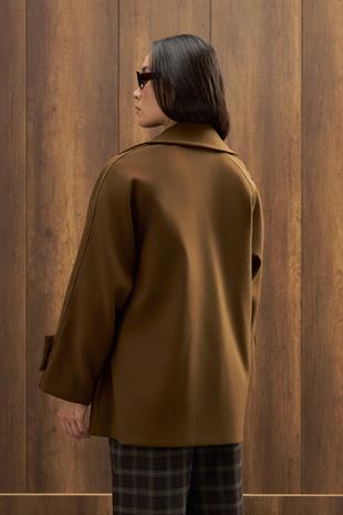 Begonia Kruvaze Kapamalı Kaşe Kaban - Haki 