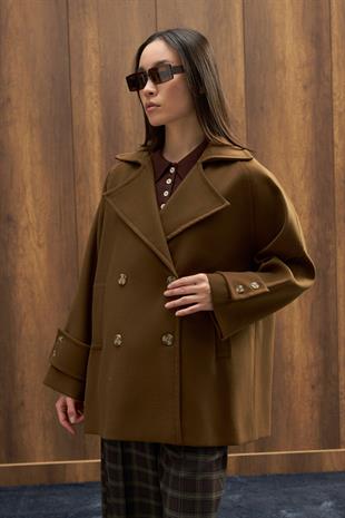 Begonia Kruvaze Kapamalı Kaşe Kaban - Haki 