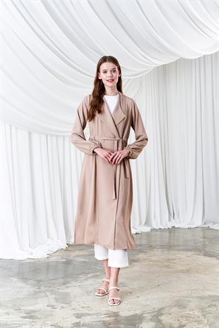 Belden Bağlamalı Trenç - Bej